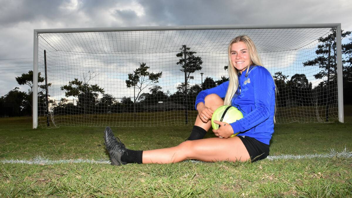 Back at home: Kirrilly Hughes has just completed the second year of a four-year football scholarship. Photo: Paul Jobber