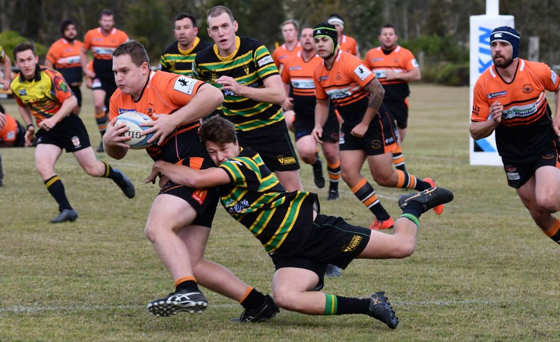 Improver: Kye Alpen makes a tackle during Hastings Valley's 41-33 defeat to Kempsey last Saturday. Photo: Penny Tamblyn