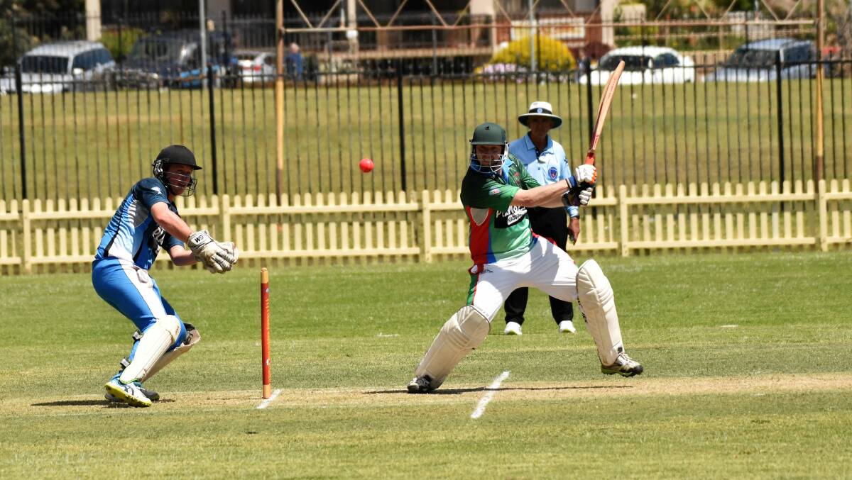 Runs there: Macquarie batsman Chris Cole plays square of the wicket during the Stingers loss to Coffs Harbour on Sunday. Photo: Paul Jobber