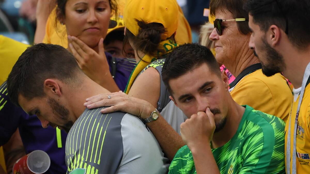 Australia's goalkeeper Mathew Ryan with his family after their loss to Peru during their final FIFA World Cup group match at Fisht Stadium during the FIFA 2018 World Cup in Sochi, Russia, Tuesday, June 26, 2018. Photo: AAP/Dean Lewins