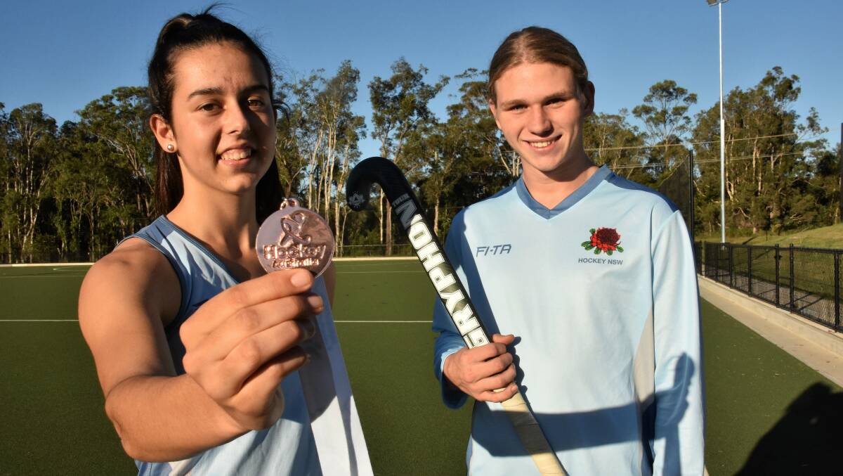 Back on deck: Annika Toohey and Ryan Paine have returned from state under-18 hockey duties in Tasmania. Photo: Paul Jobber
