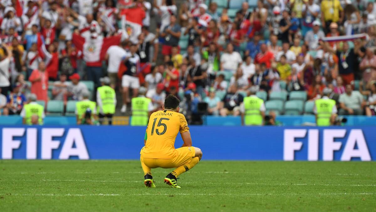 Australia's Mile Jedinak after their loss to Peru during their final FIFA World Cup group match at Fisht Stadium during the FIFA 2018 World Cup in Sochi, Russia, Tuesday, June 26, 2018. Photo: AAP/Dean Lewins