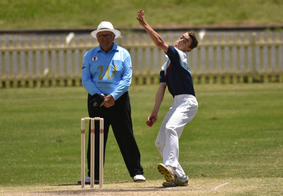 Toiling away: Max Mangan claimed a wicket as St Columba bowed out of the under-15 Wiburd Shield in a 39-run loss on Monday. Photo: Paul Jobber