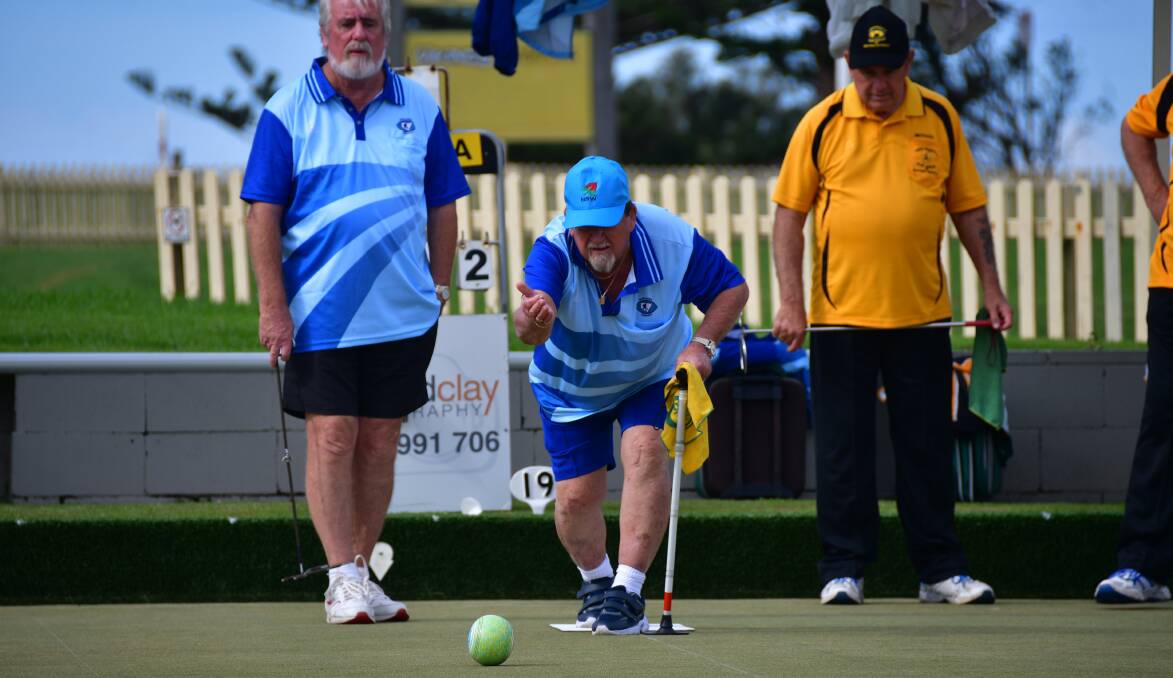 Good weight: Max Glasse sends a bowl down the green on May 11.