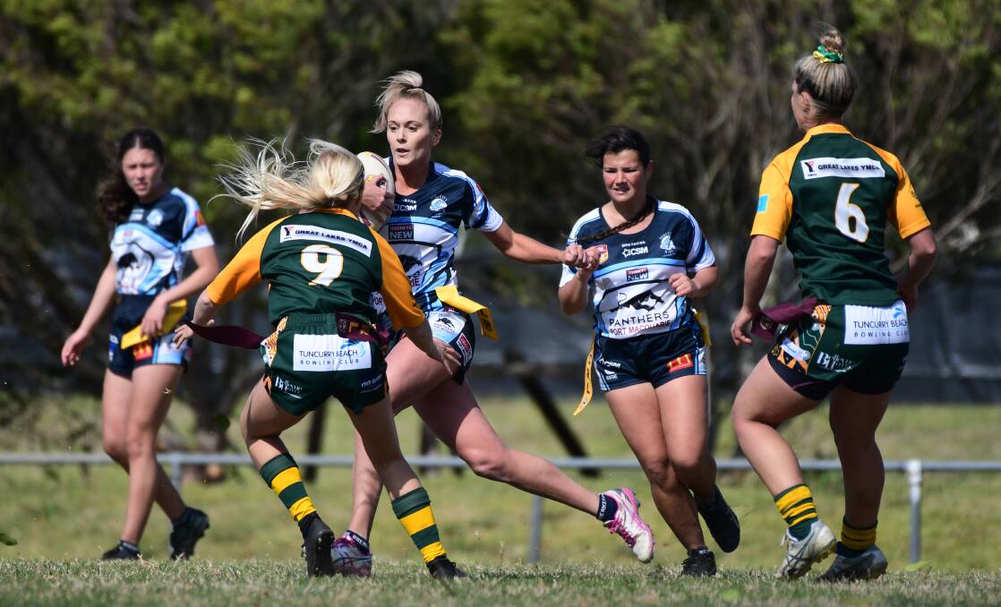 Evasive: Laura Cudmore in action for Port City during last weekend's 14-12 loss to Forster. Photo: Paul Jobber
