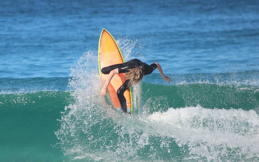 Ollie Hudson won his first-ever regional surfing title at Boomerang Beach on May 27. Picture supplied by Wayne Hudson
