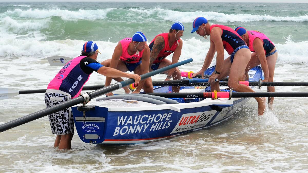 Everyone in: Wauchope-Bonny Hills Surf Life Saving Club's open men's surfboat crew will head to the country titles at Kingscliff this weekend. Picture: Phil Kaufmann