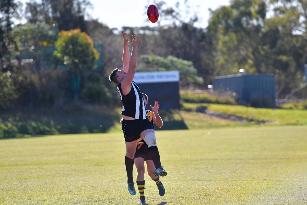 Brayden Eastwell marks for the Magpies ion last week's win over Grafton. Photo: Paul Jobber
