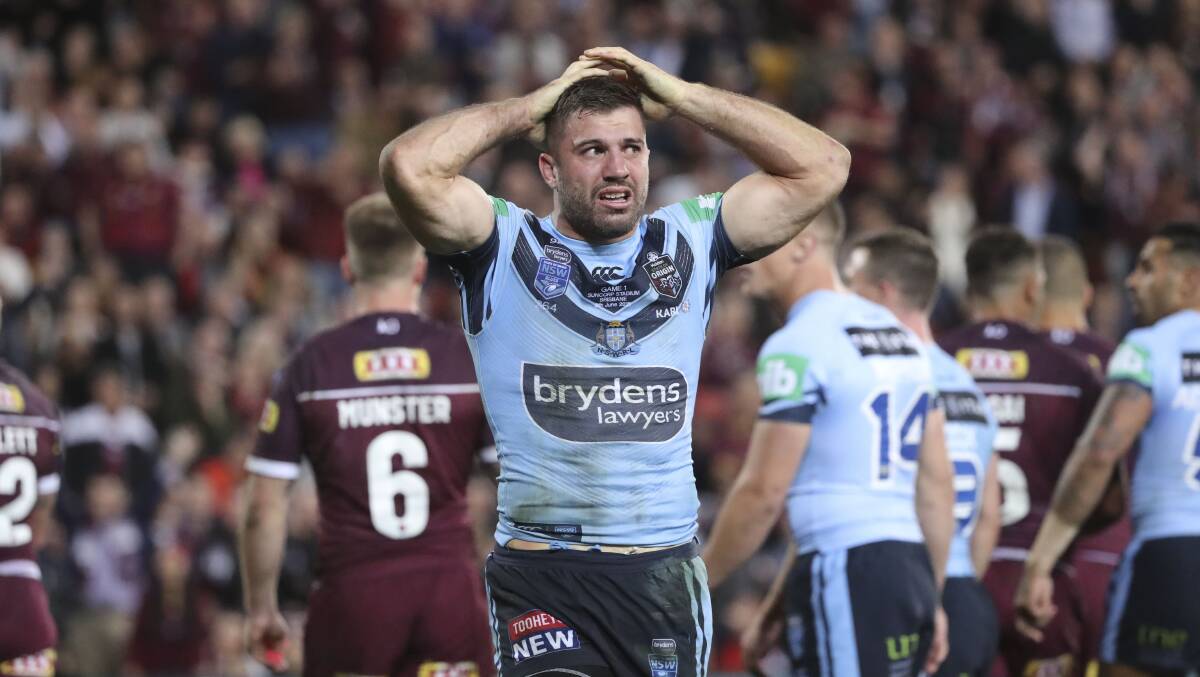 That hurts: James Tedesco reacts after Dane Gagai's try in the opening State of Origin. Photo: AAP/Glenn Hunt