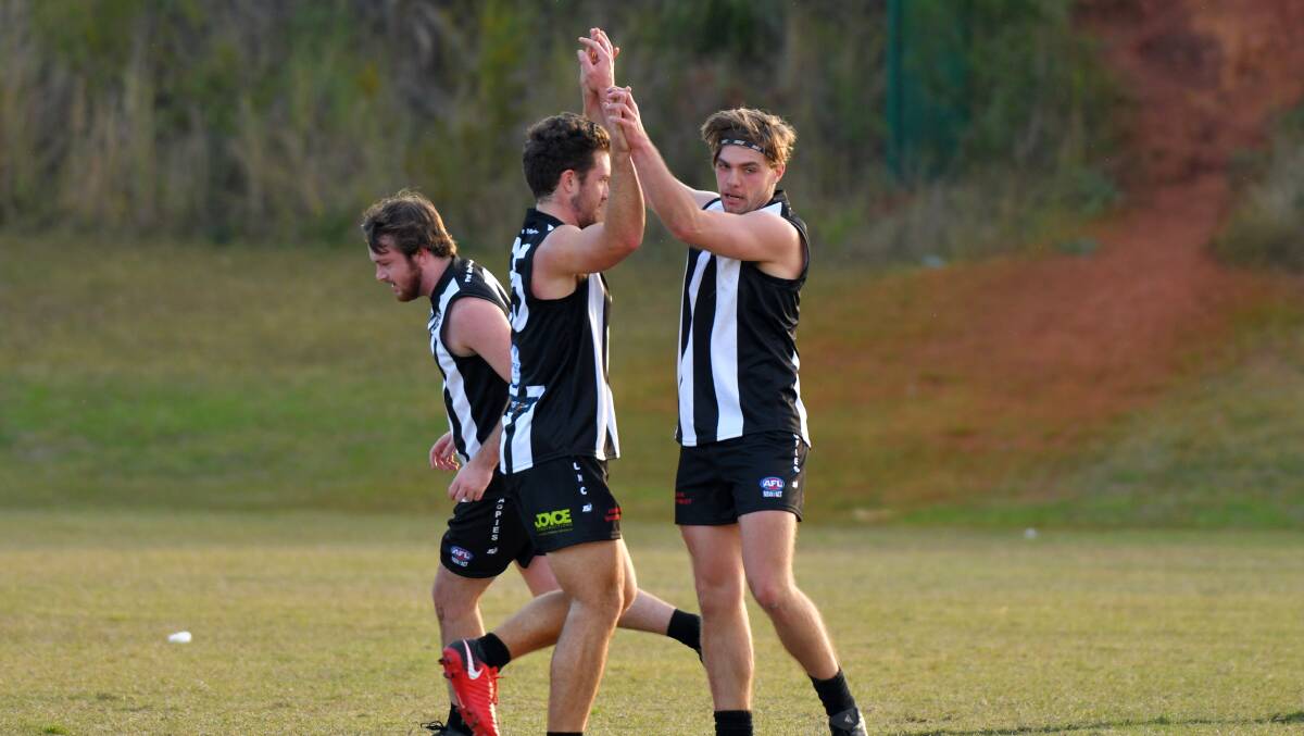 On target: Kye Taylor (pictured right) kicked two goals in Port Macquarie Magpies' win over Coffs Harbour on Saturday.