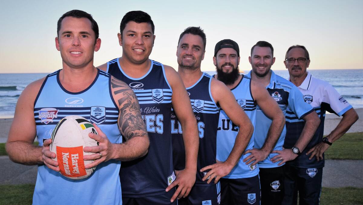 Off to state: Warren Lorger, Adrian Daley, Wayne Gleeson, Beau Montgomery and coaches David Stone and Peter Vincent will represent NSW in Redcliffe in November.