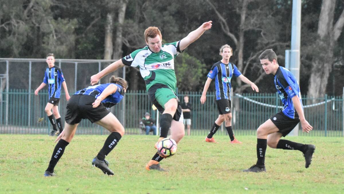 Busy work: Jarrad Kohler puts a shot on target in Port United's 1-0 win over Port Saints on Saturday. Photo: Laura Telford