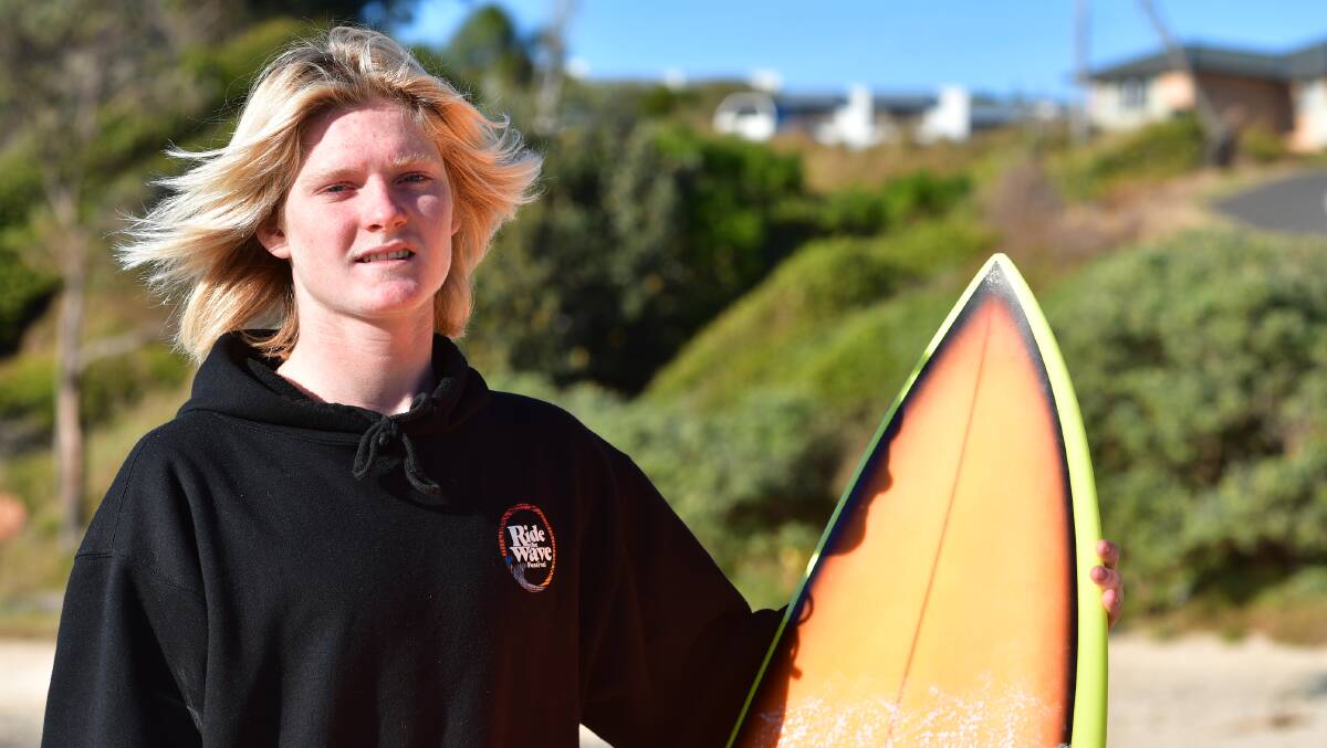 Ollie Hudson has progressed to the Surfing NSW state titles after winning the regional under-18 division at Boomerang Beach. Picture by Paul Jobber