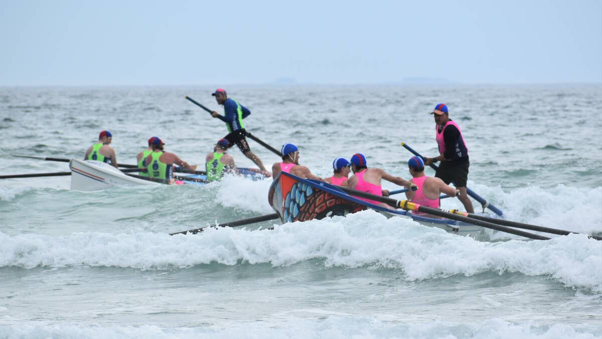 Good pace: Wauchope-Bonny Hills' under-23 men's surfboat crew. Photo: supplied/Phil Kaufmann.
