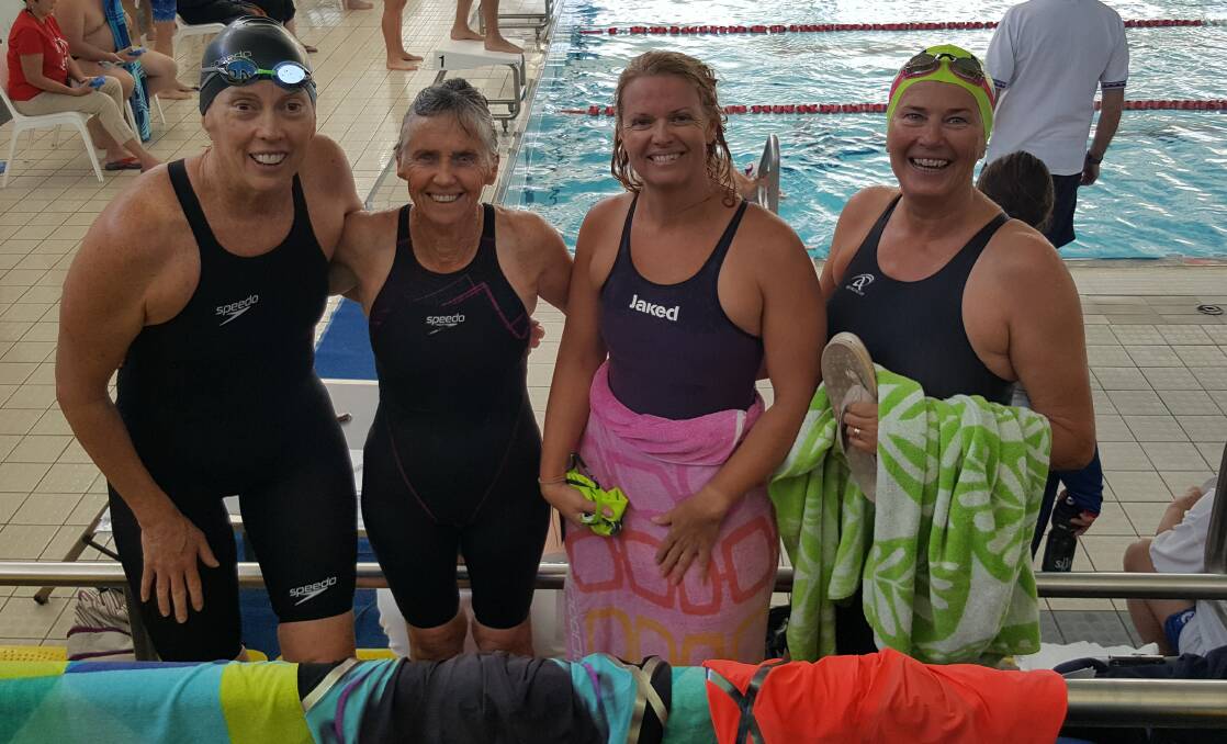 Bag of medals: Masters swimmers Kim Brennan, Roslyn Hodge, Annemaree Grainger and Rita Svensson in Woy Woy last weekend.