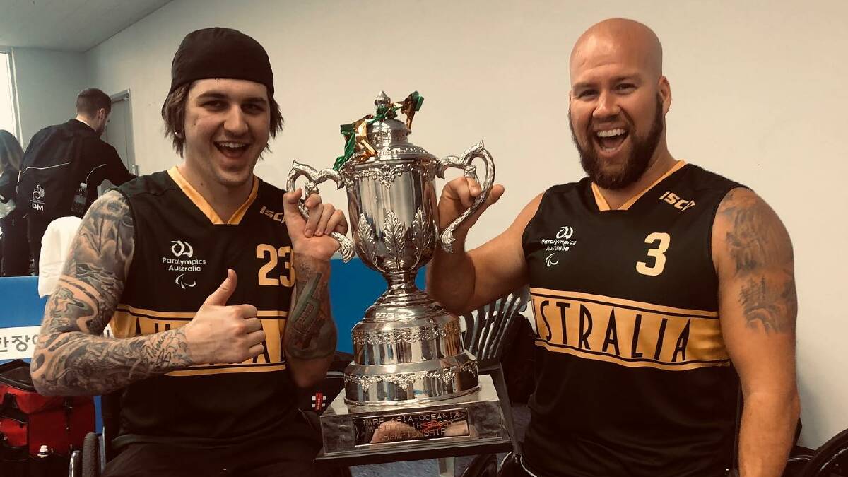 Winning feeling: Ryley Batt (right) celebrates with the Asia-Oceania championship trophy. Photo: Facebook