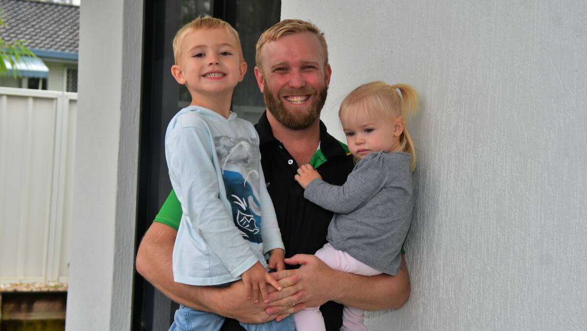 New face: Hastings Valley Vikings new signing David Kennedy with children Reuben and Elliot.