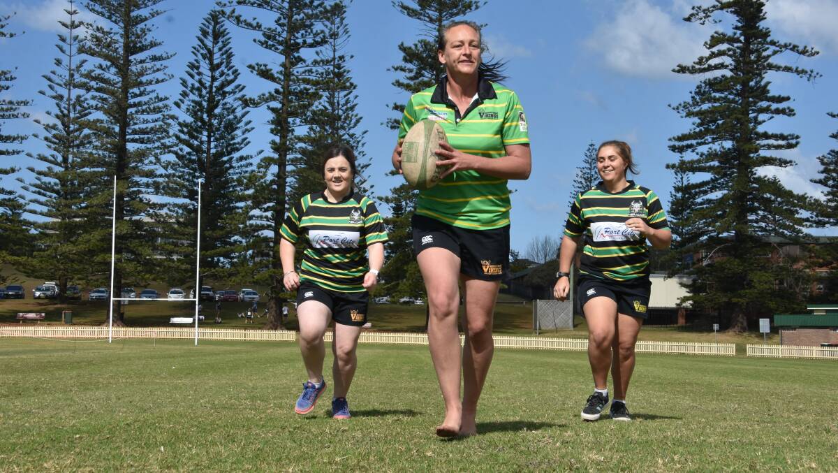 New challenge: Maddy Mcelligott, Angela White and Brook Bailey prepare for the Vikings ladies' grand final qualifier on Saturday.
