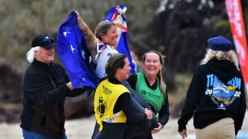 Samantha Vanderford celebrates her first-ever Australian surfing title. Picture: Paul Jobber