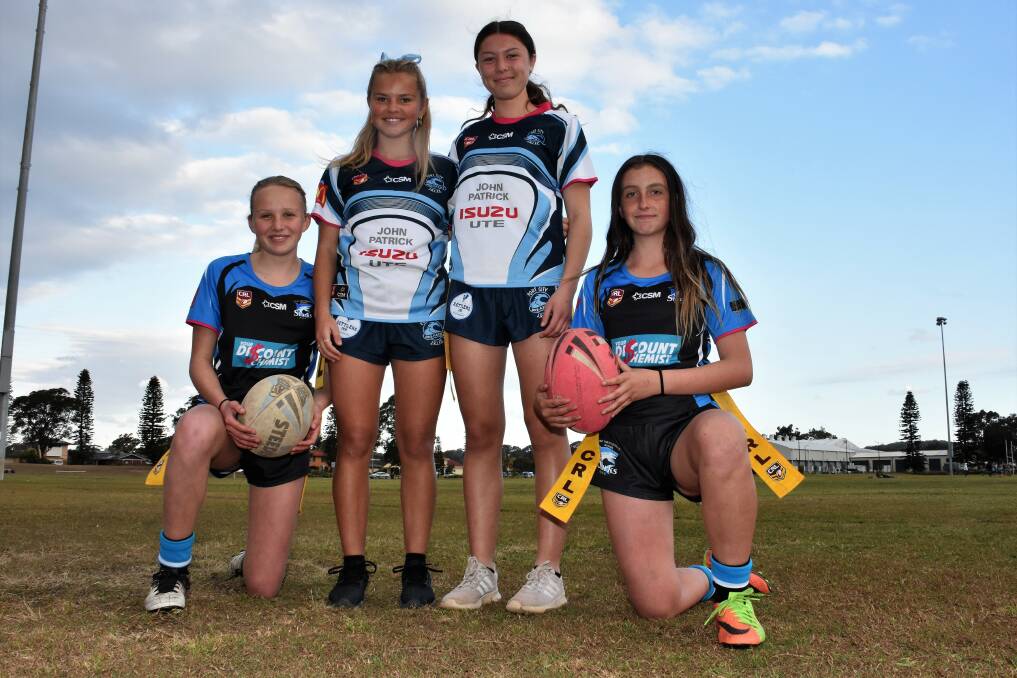 Inaugural event: Mia Fenton, Leilani Grainger, Maia Marino and Bella Keegan will play in the first-ever junior league tag grand finals on Friday night.