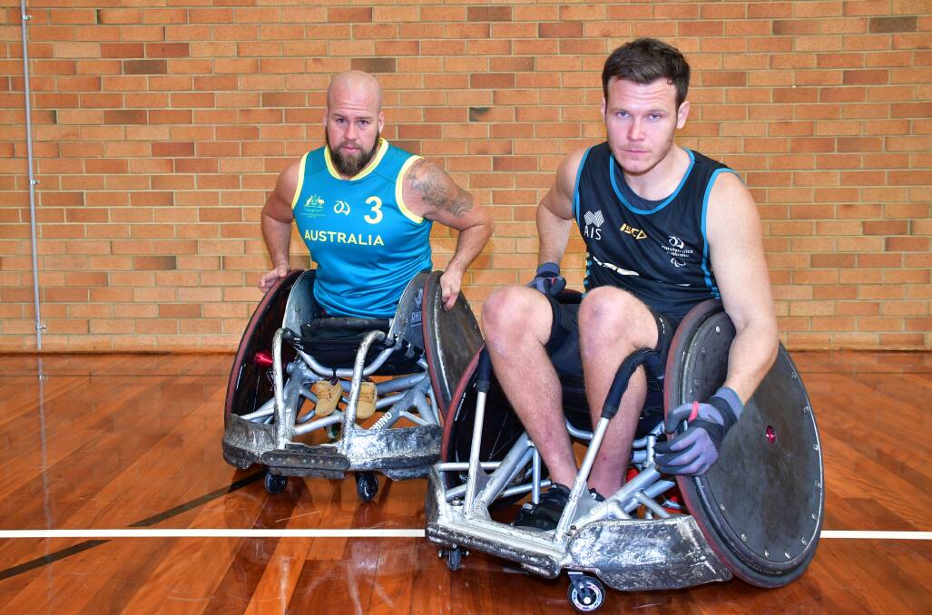 Ready, set, Tokyo: Ryley Batt and Andrew Edmondson will play for the Australian Steelers wheelchair rugby team next week. Photo: Paul Jobber