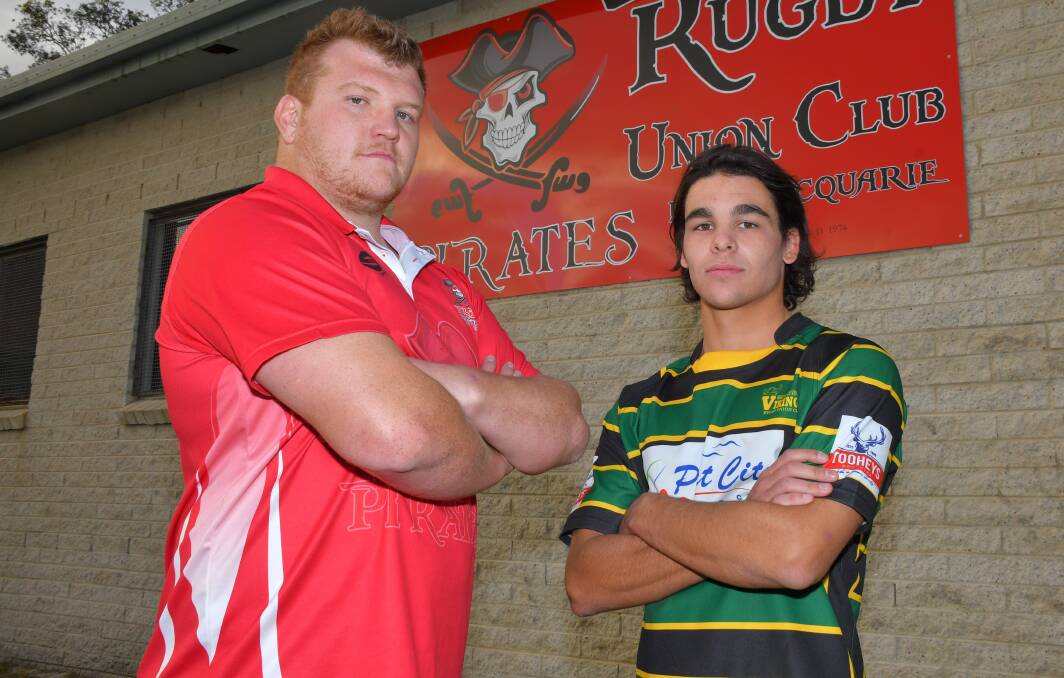 Rivals: Port Pirates tight-head prop Peter
Gowler and Hastings Valley Vikings utility
Sam Browning. Photo: Ivan Sajko