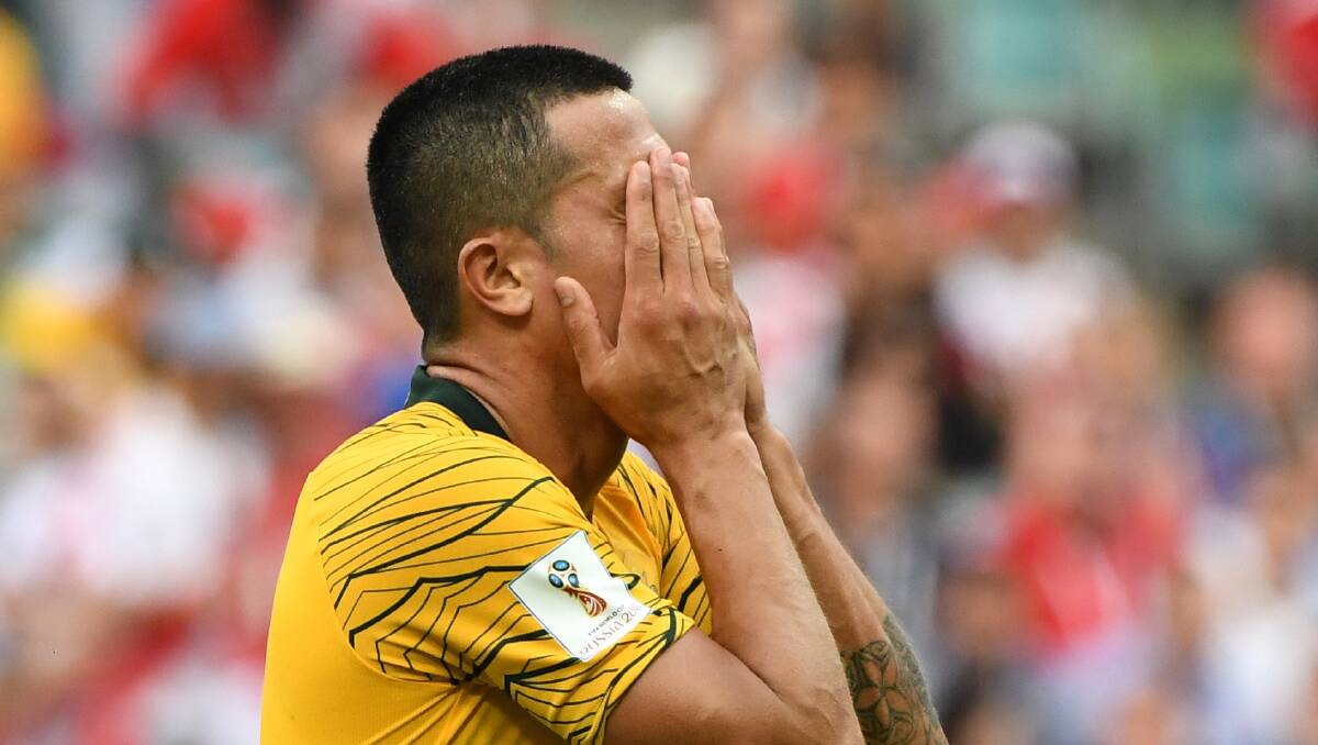 Australia's Tim Cahill after their loss to Peru during their final FIFA World Cup group match at Fisht Stadium during the FIFA 2018 World Cup in Sochi, Russia, Tuesday, June 26, 2018. Photo: AAP/Dean Lewins.