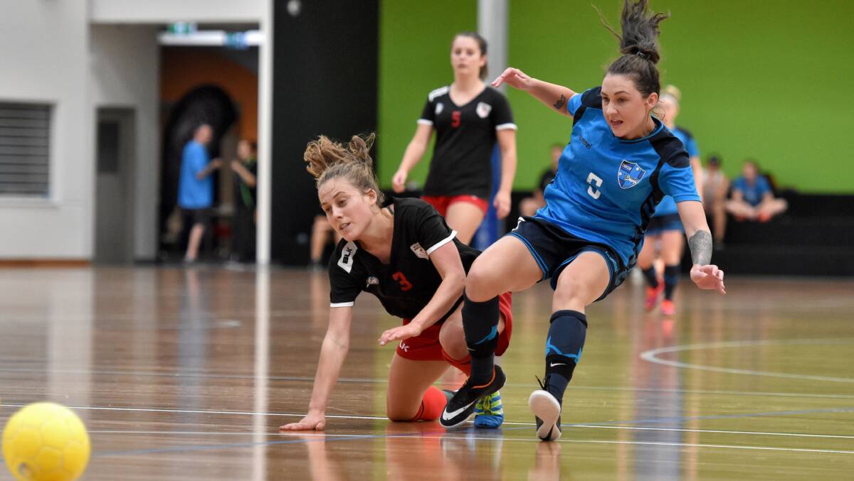 Boot to ball: Shannon Day in action during a professional futsal match at the stadium in 2018.