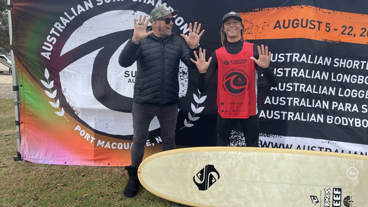 Landon Smales (right) created Australian Surfing Championships history on August 13. Photo: supplied