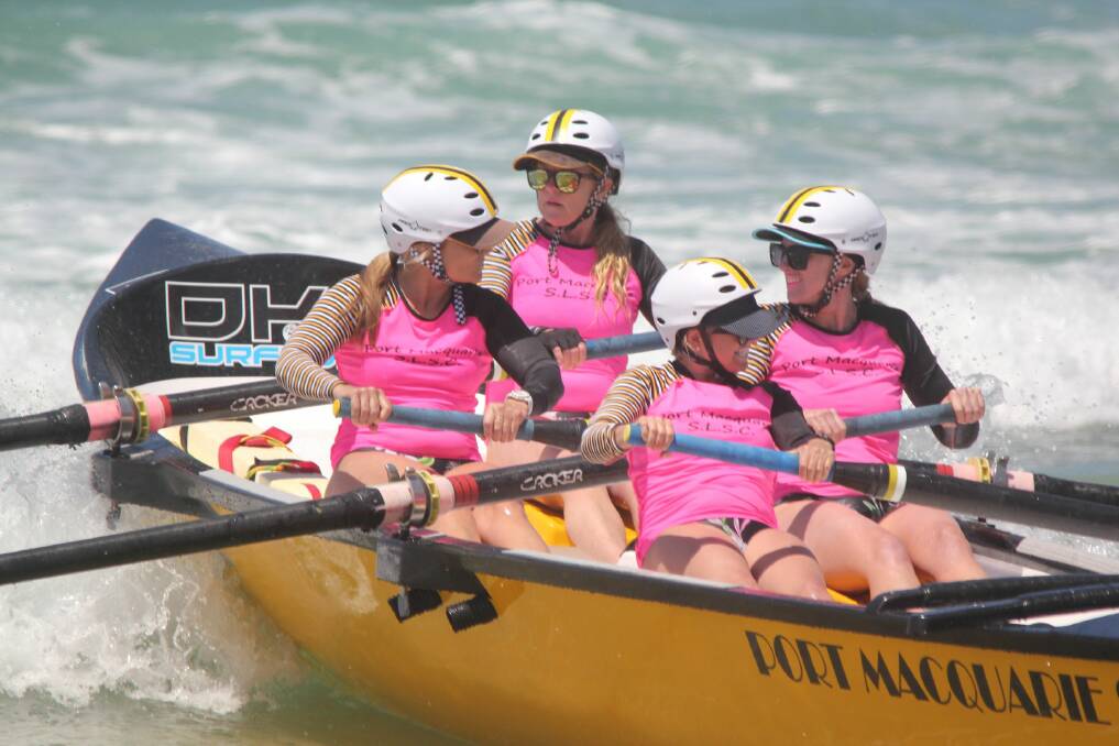 On track: Port Macquarie's masters crew still lead the way in the North Coast Surfboat Series. Photo: Rob McCue