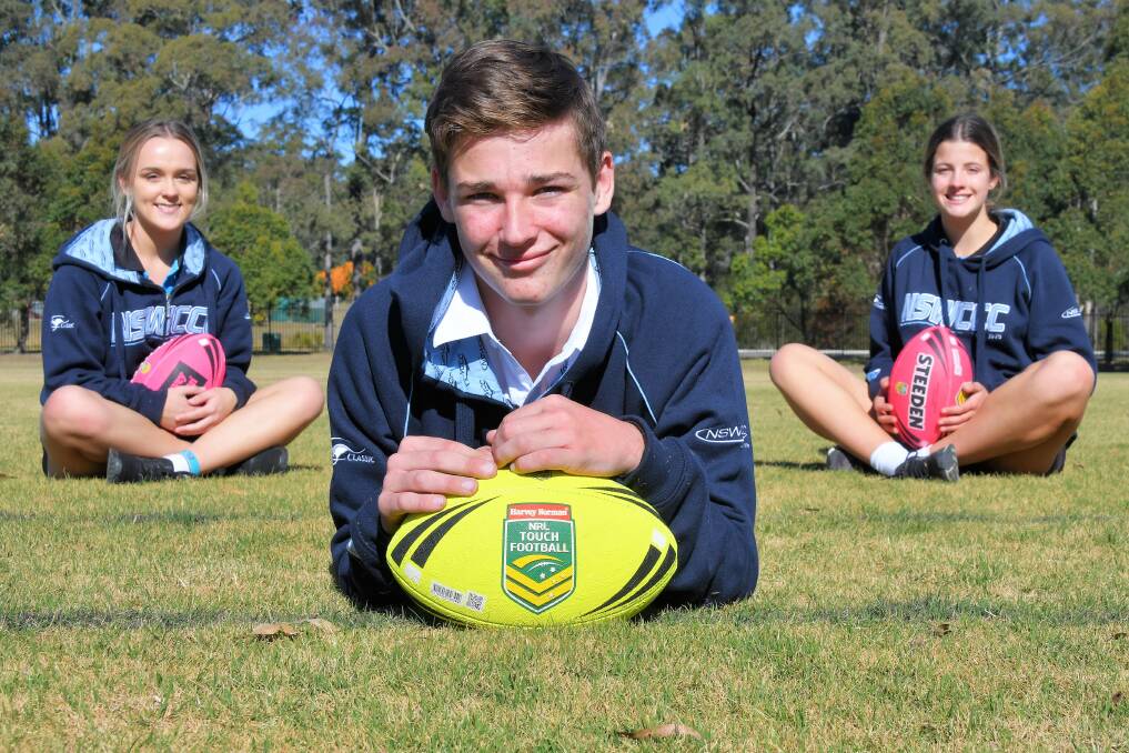 State honours: Petrea Spencer, Josh Goldberg and Chloe Eichmann will head to Narrabeen hoping to be selected in the NSW All-Schools touch football sides. Photo: Paul Jobber