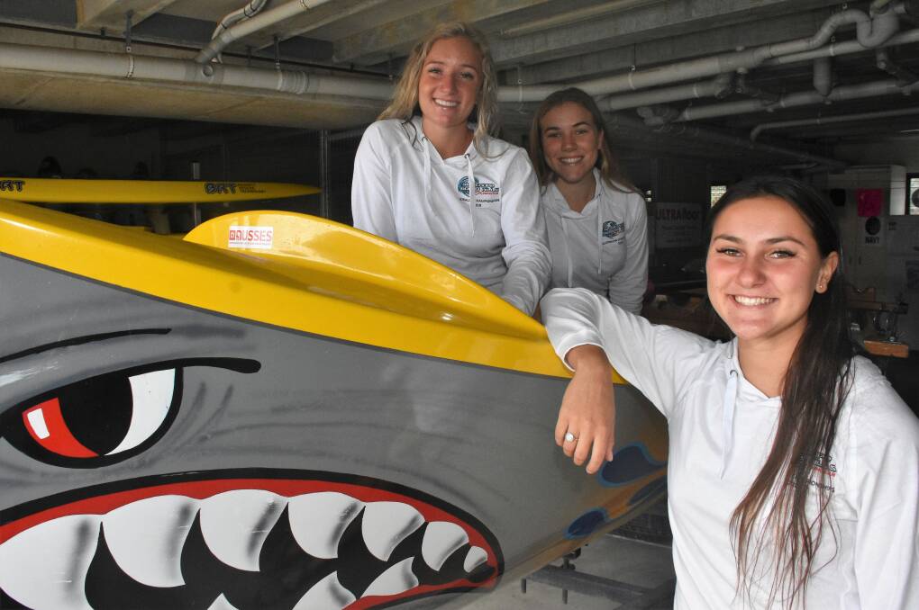 Next challenge: The Wauchope-Bonny Hills under-19 girls surfboat crew of Emma Eggins, Jesse Willis and Lucy Monaghan will head to the Australian titles on the Gold Coast. Absent: Grace Monaghan