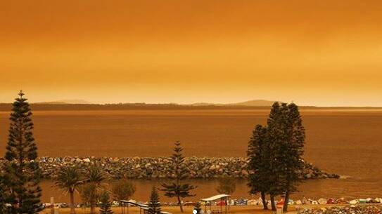 Looking ahead: Smoke blankets Port Macquarie on Friday. Photo: @walkportmacquarie (via Instagram)