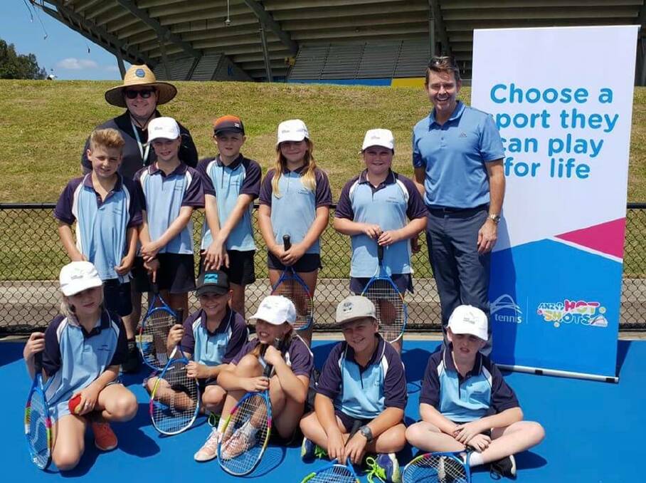 Finals spot: Kendall Public School students with Todd Woodbridge (right) at the Todd Woodbridge Cup in Sydney. Photo: Facebook