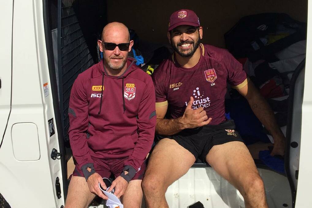 The other mob: Port Macquarie Sharks president Jamie Dowse with Maroons captain Greg Inglis.