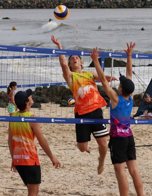 Sean Bosschieter makes a play at the NSW Beach Volleyball Tour on Saturday. Photo supplied/Andrew Lister
