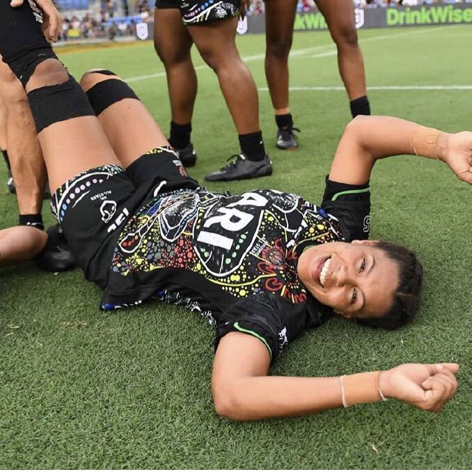 Hard work: Simone Smith after the Indigenous All Stars match on Saturday. Photo: supplied