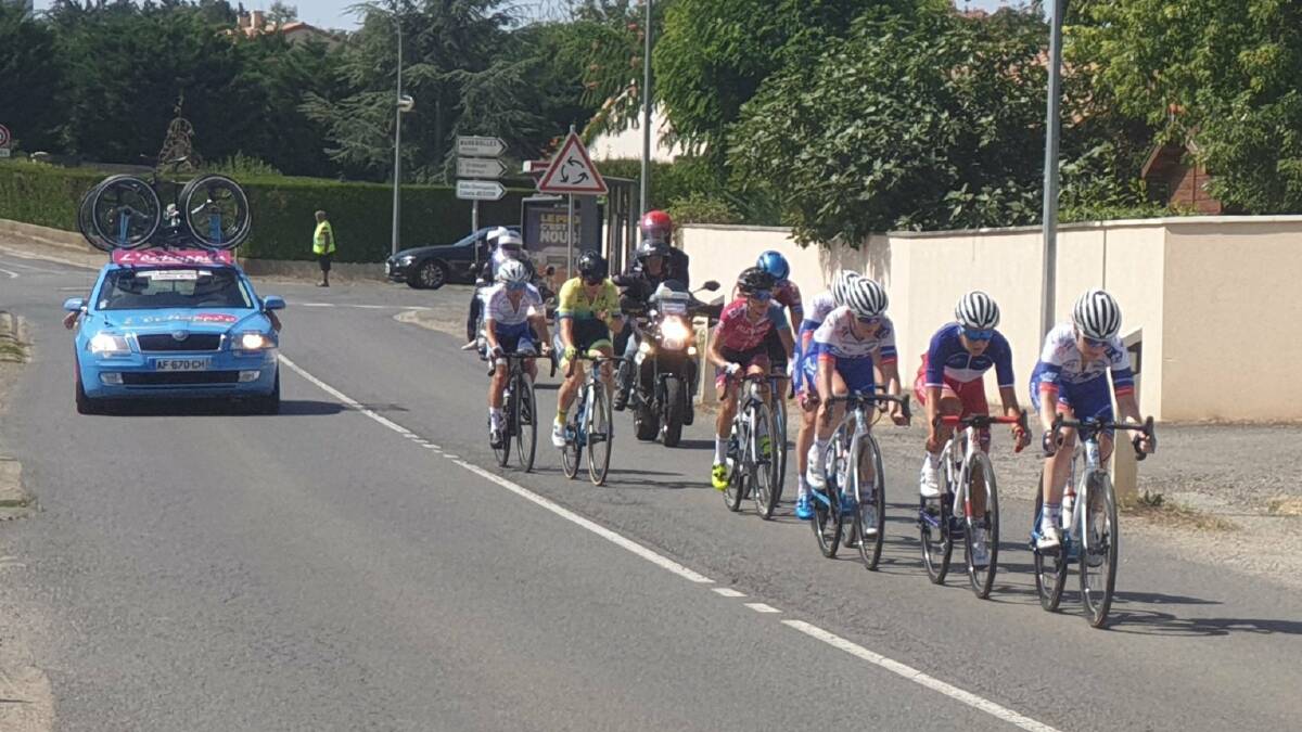 Podium finish: Lauren Kitchen (right) leads the bunch in France. Photo: supplied