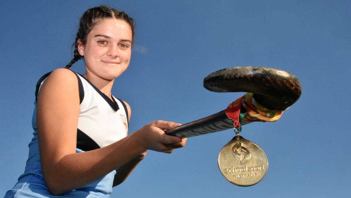 Another medal: Maddi Drewitt won gold with New South Wales at the under-16 Australian All-Schools titles in Newcastle. Photo: Paul Jobber