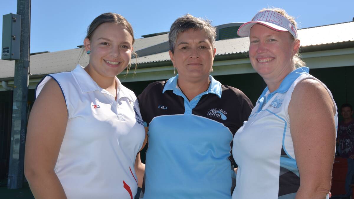 Photo of Gabby Foster, Helen Miles (President) Faye O'Neill - our newly badged umpires.