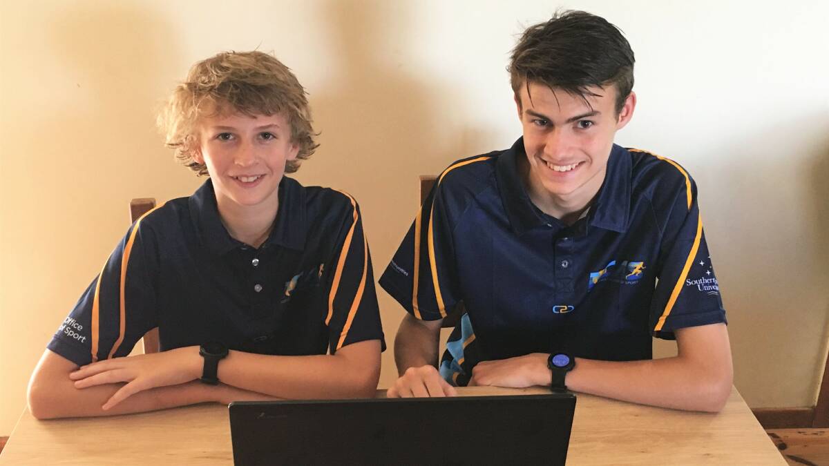 New way of life: NCAS basketball athletes Jye and Toby Barlow Jye Barlow study the first education module which was released this week. Photo: supplied