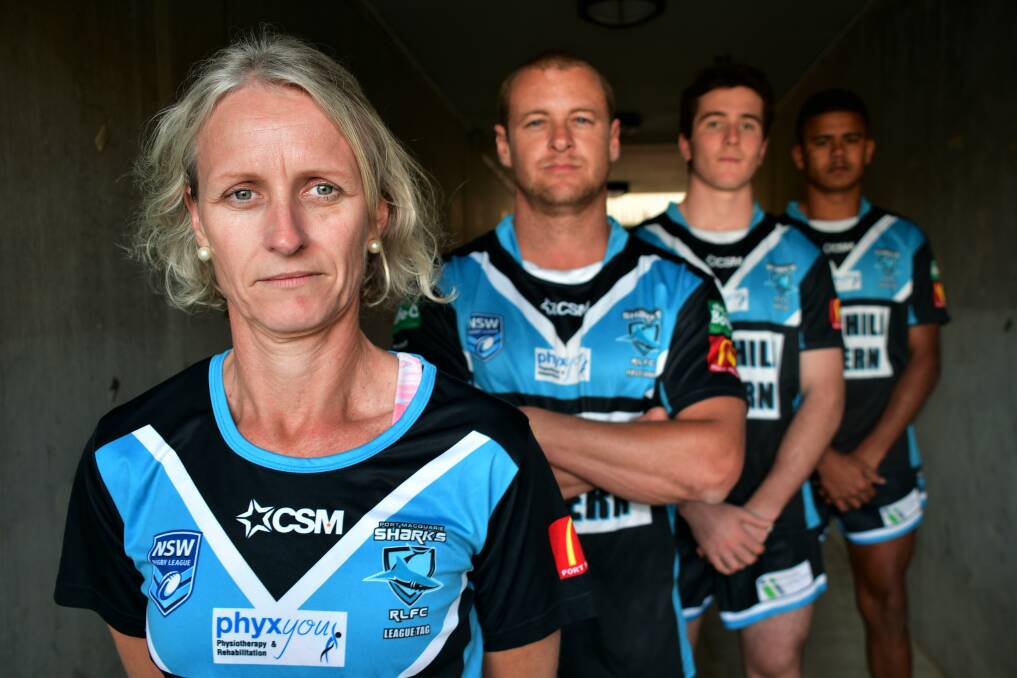 Wait is over: Port Macquarie Sharks' Mandy McKinnon, James Kelly, Joe Lewis and Cuban Piper will return home for the first time in nearly two years on Sunday.