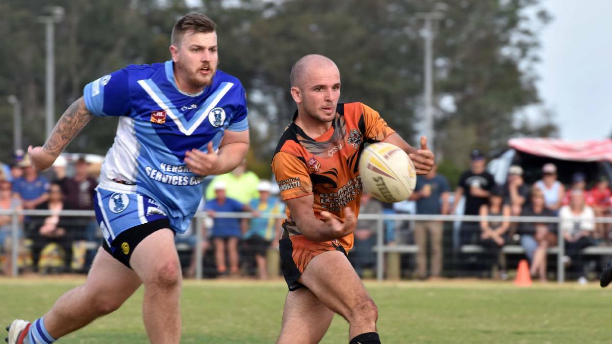 Dean Hurrell in action for Comboyne in the 2017 Hastings League grand final.