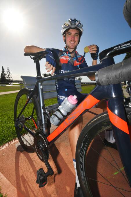 Worth it in the end: Port Macquarie cyclist Brandon Conway claimed his first under-23 state title in Mittagong last weekend. Photo: Ivan Sajko