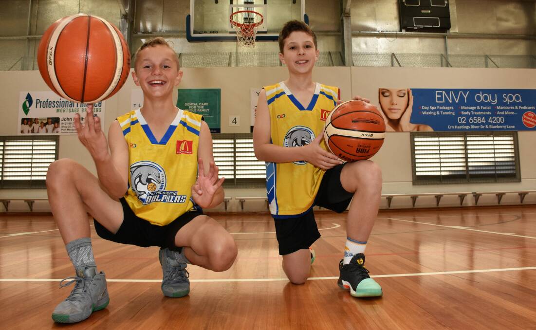 Off to state: Sam Blain and Blake Collins will head to the Central Coast with the Port Macquarie under-12 rep basketball side this weekend. Photo: Paul Jobber