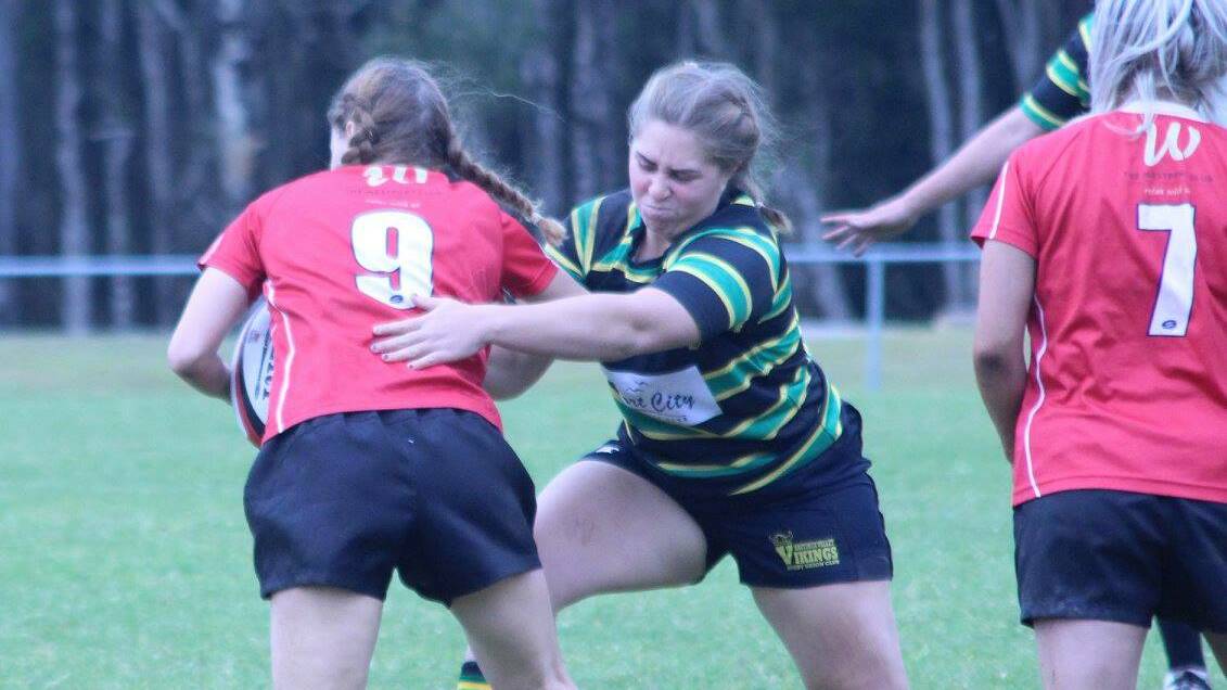 Hit and stick: Brook Bailey makes a tackle against Port Pirates in 2017. Photo: supplied