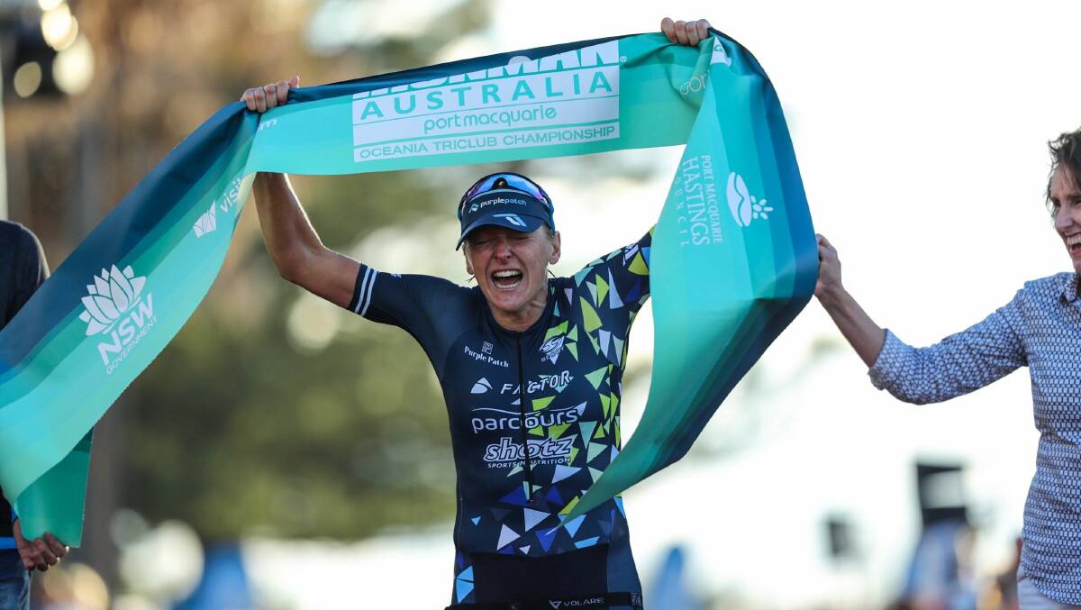 She's done it again: Laura Siddall completed a rare Ironman Australia hat-trick in Port Macquarie on Sunday. Photo: Glenn Murray