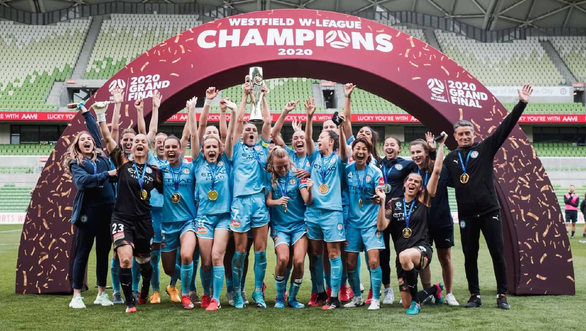 Winners: Melbourne City celebrate their W-League success.