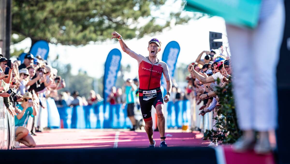 Record breaker: Cameron Wurf storms home to break the course record in the 2019 Ironman in Port Macquarie. Photo: Glenn Murray