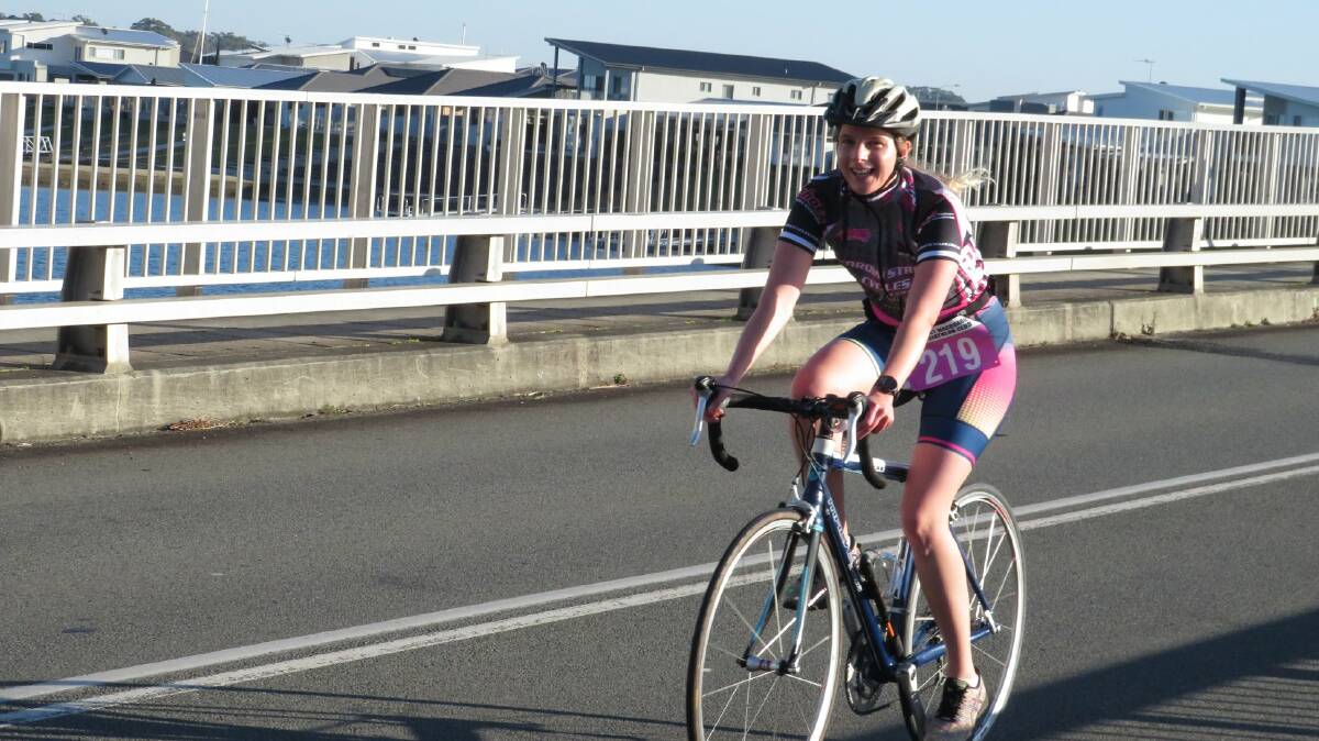 Enjoyable ride: Port Macquarie Triathlon Club member Liz Langdale in action during a recent race. Photo: supplied